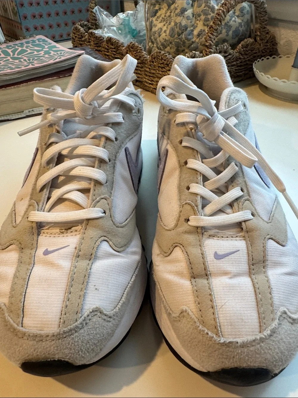 Nike Women’s Sneakers in Light Gray & Lavender Swoosh